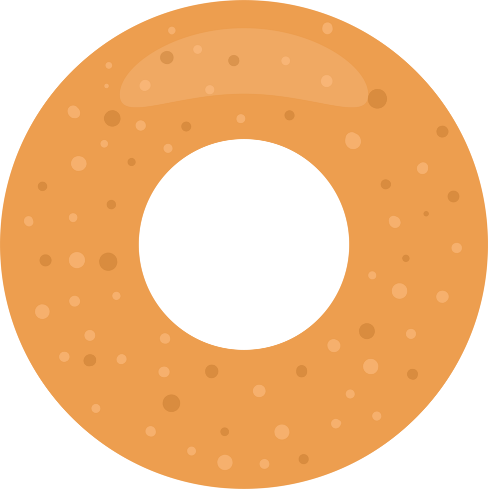 Baked good with a hole in the center. It is an orange color with circular dots of varying shades. png