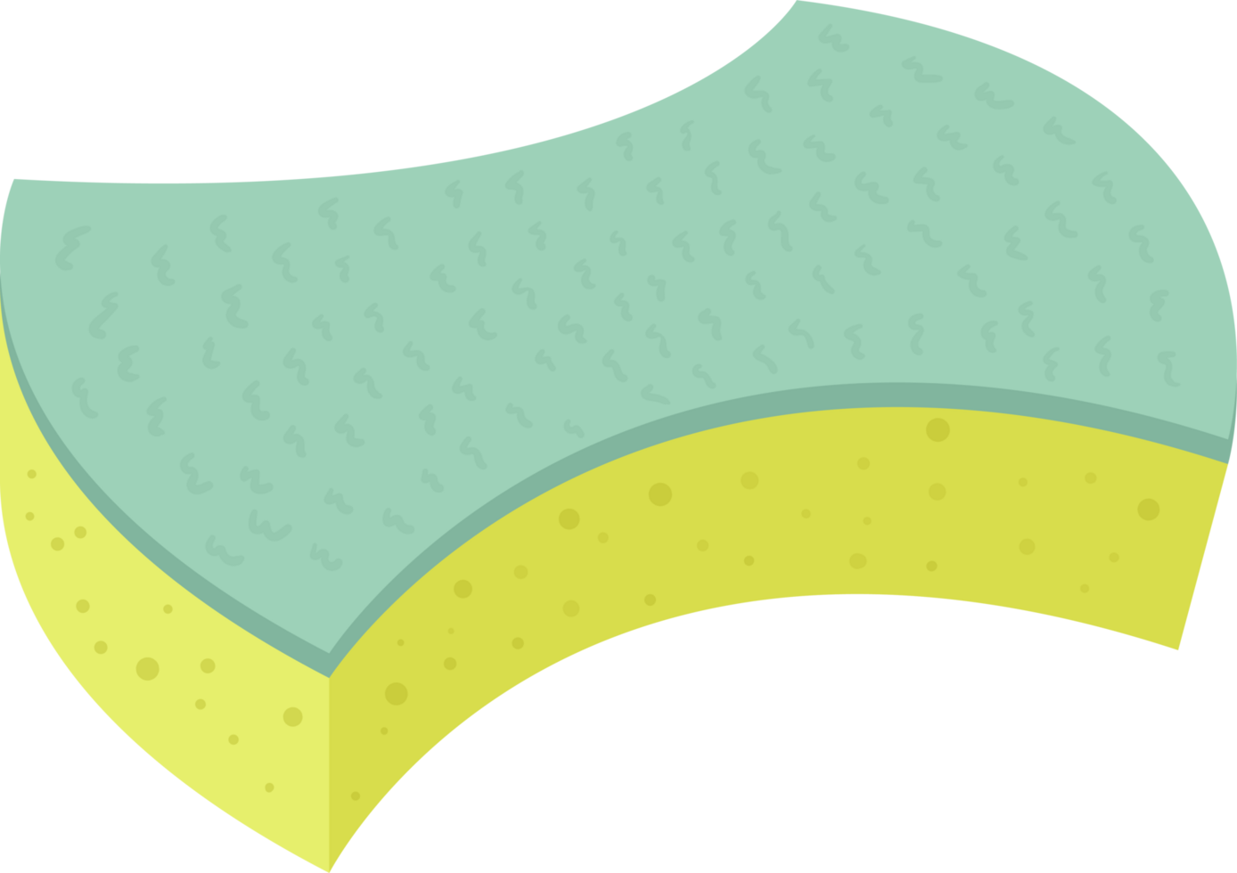 A cartoon image of a two-layered sponge with a light blue scrubbing surface and a yellow porous layer. png