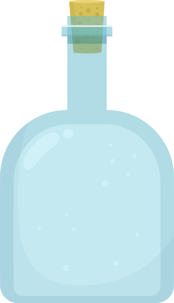Blue Bottle A simple cartoon-style illustration of a glass bottle with a cork stopper and water inside png