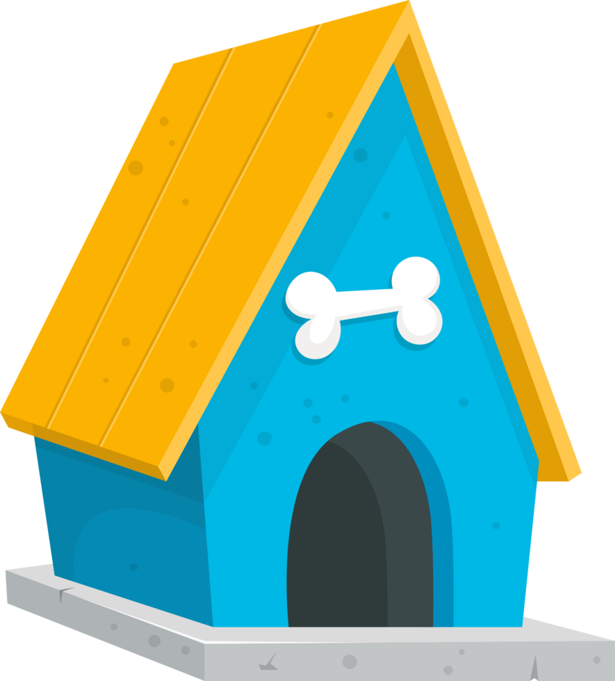 Cartoon dog house A whimsical blue structure with a bone symbol, inviting and fun for furry friends. png