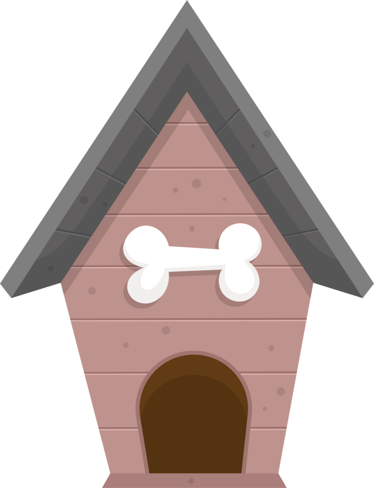 Cartoon dog house with bone. Triangular roof and arched doorway. Suitable for pet theme designs. png