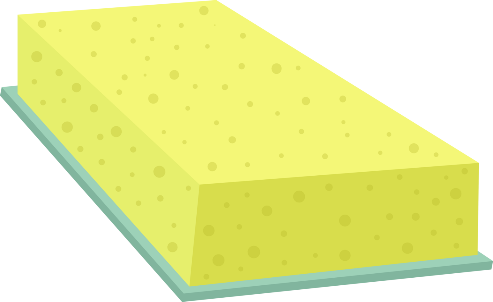 A cartoon illustration of a yellow, porous sponge sitting on top of a gray, rectangular tray. png