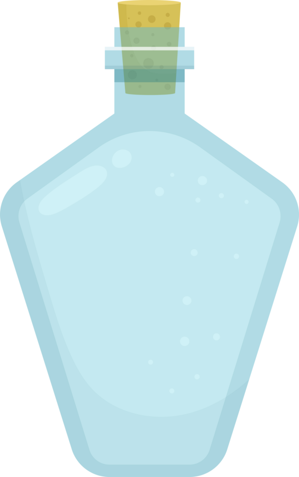 Blue liquid inside a glass bottle with a cork, creating a magical and nostalgic atmosphere. png