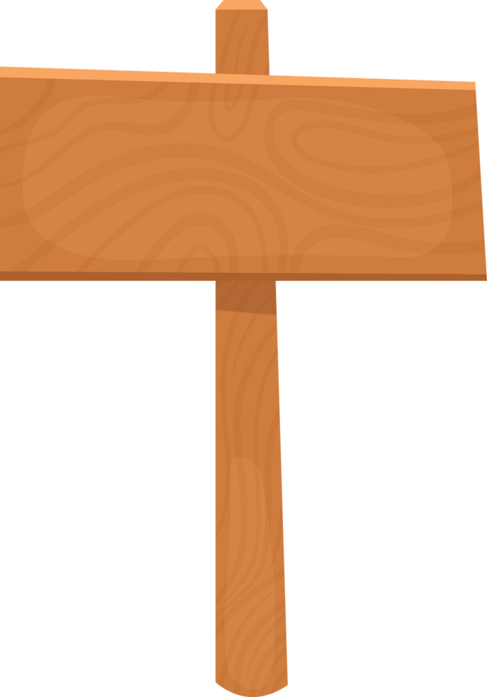 Cartoon wooden signpost with space for text, set against a plain backdrop, evokes rustic simplicity. png