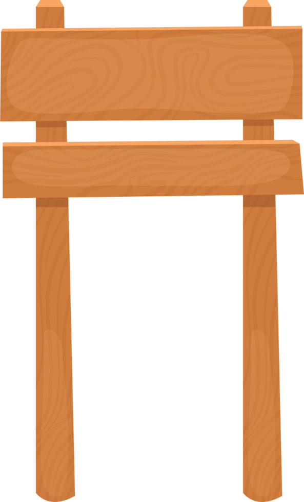 A cartoon-style wooden sign with a simple two-post design and two horizontal planks for displaying text. png