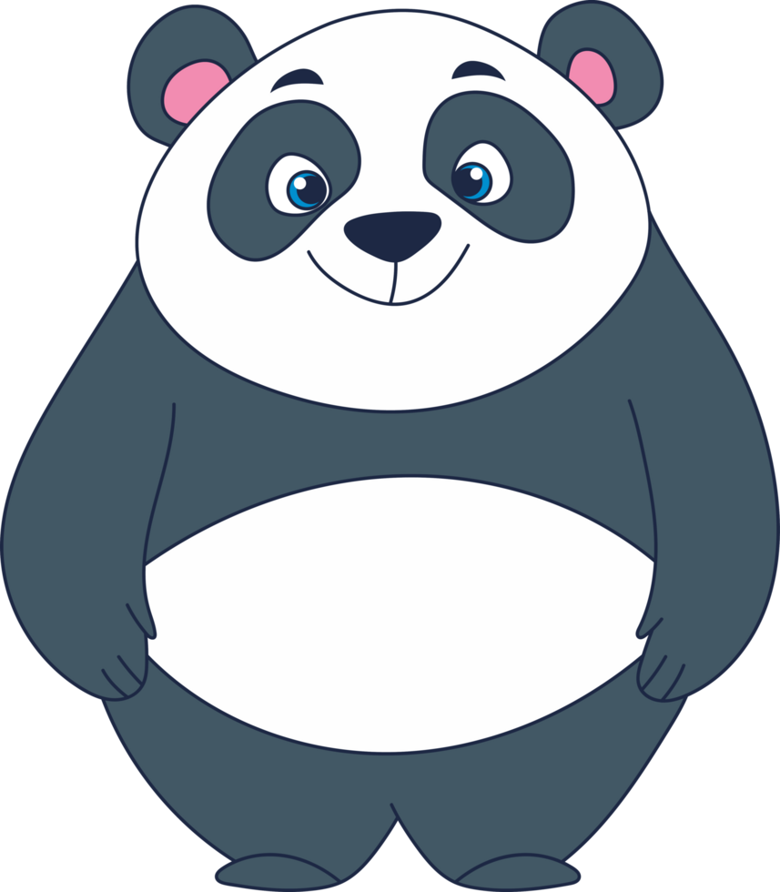 Cartoon panda bear with a friendly expression, standing upright, with a clean background, bright, friendly, simple illustration. png