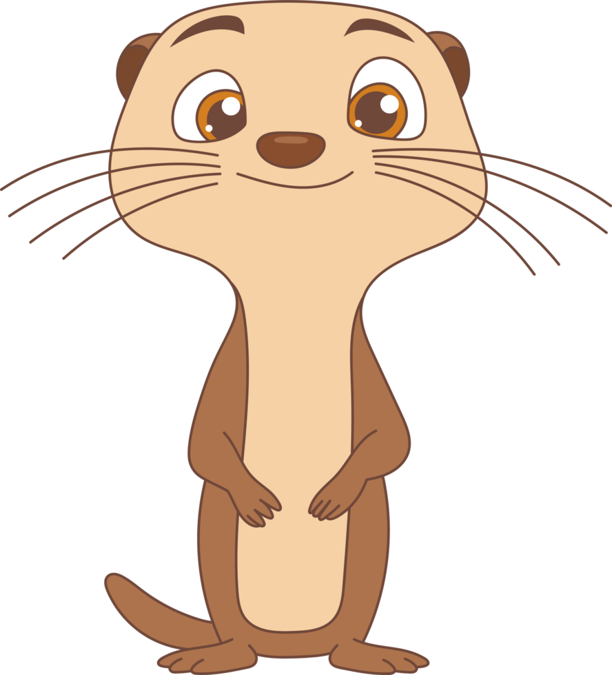 Adorable animated otter with a sweet smile standing upright. Cartoon style evokes fun and innocence for children, families, and animal lovers. png
