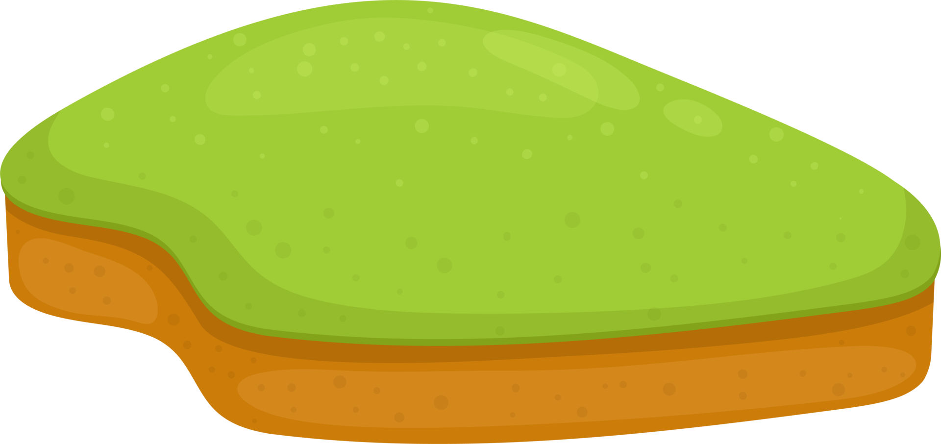 Cartoon illustration of a slice of matcha cake with a light green top and a brown base, isolated. png