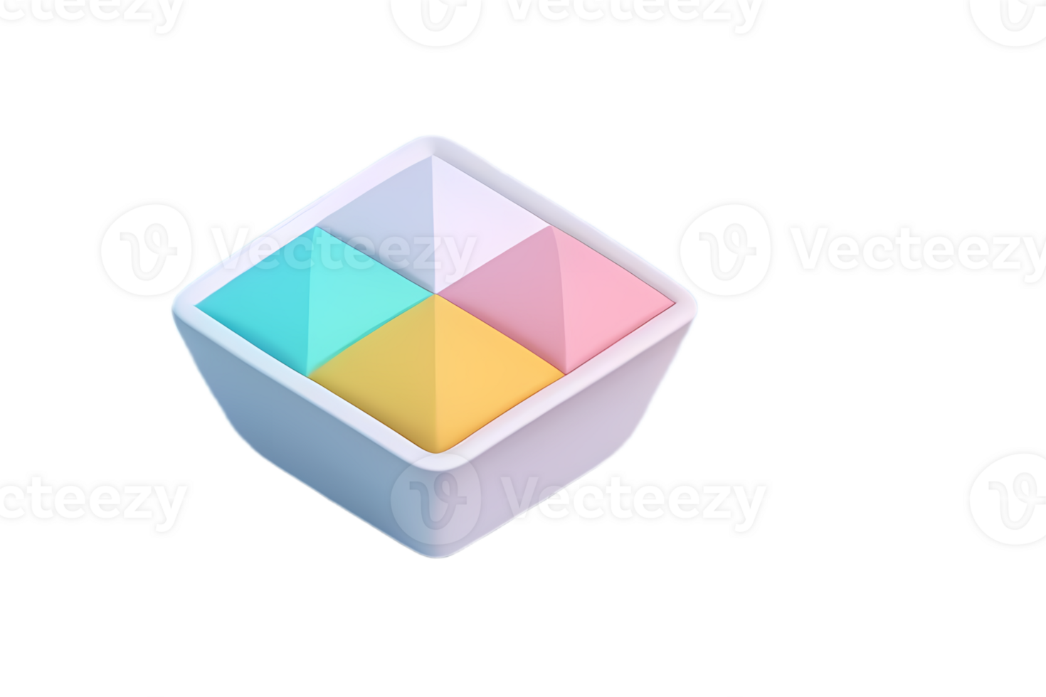 A cube with four different colored squares inside png