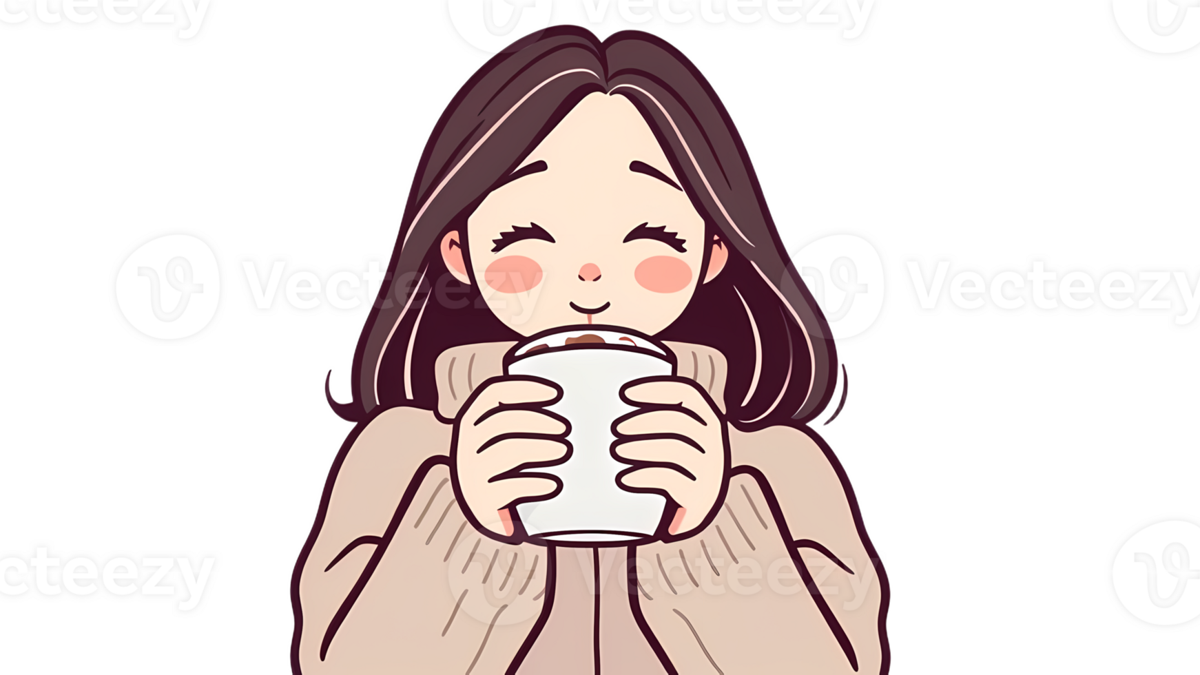 A girl holding a cup of coffee png
