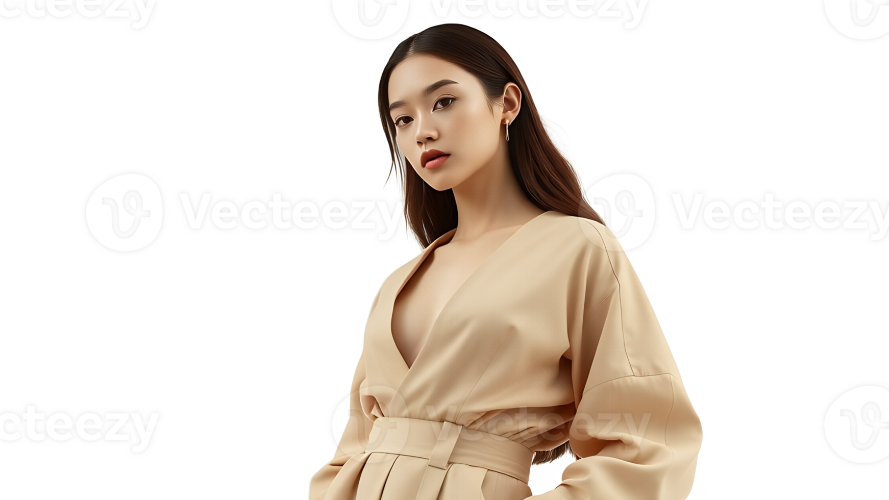 The model is wearing a tan jumpsuit png