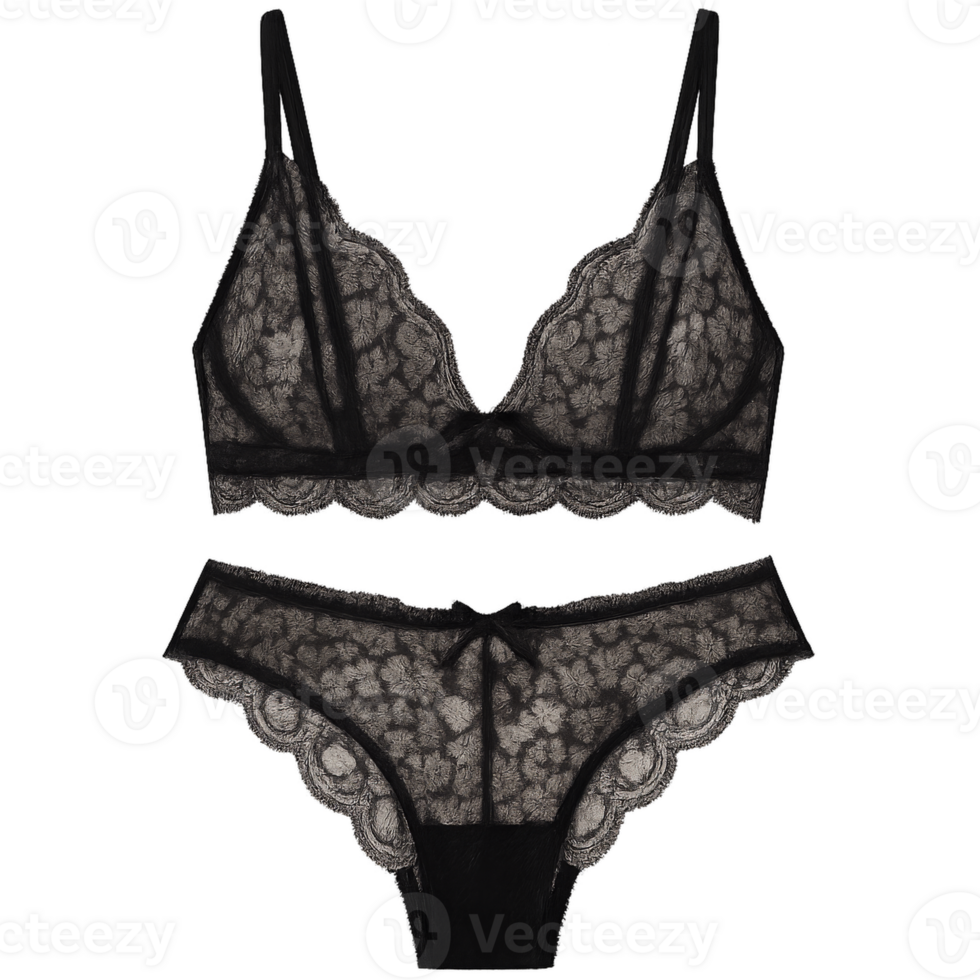 Elegant Black Lace Lingerie Set Displayed on a Simple Background for a Timeless Look png