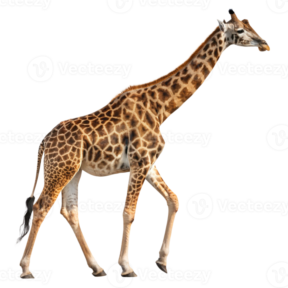Close-up of a giraffe isolated on transparent background. Side view png