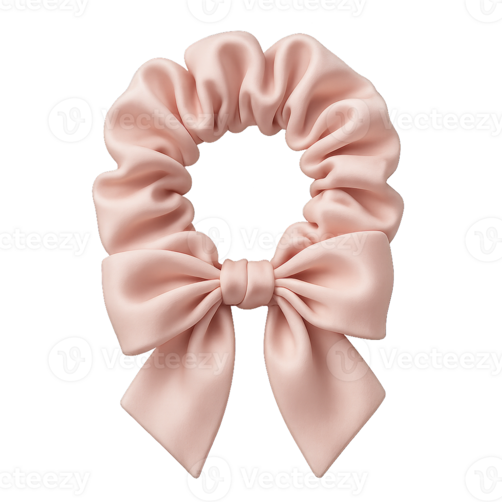 Soft Pink Hair Scrunchie With Bow Perfect for Styling Hair or Adding Fashion to Any Outfit png