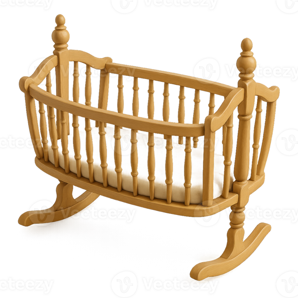 Wooden Cradle Designed for Infants With a Classic Rocking Feature in a Nursery Setting png