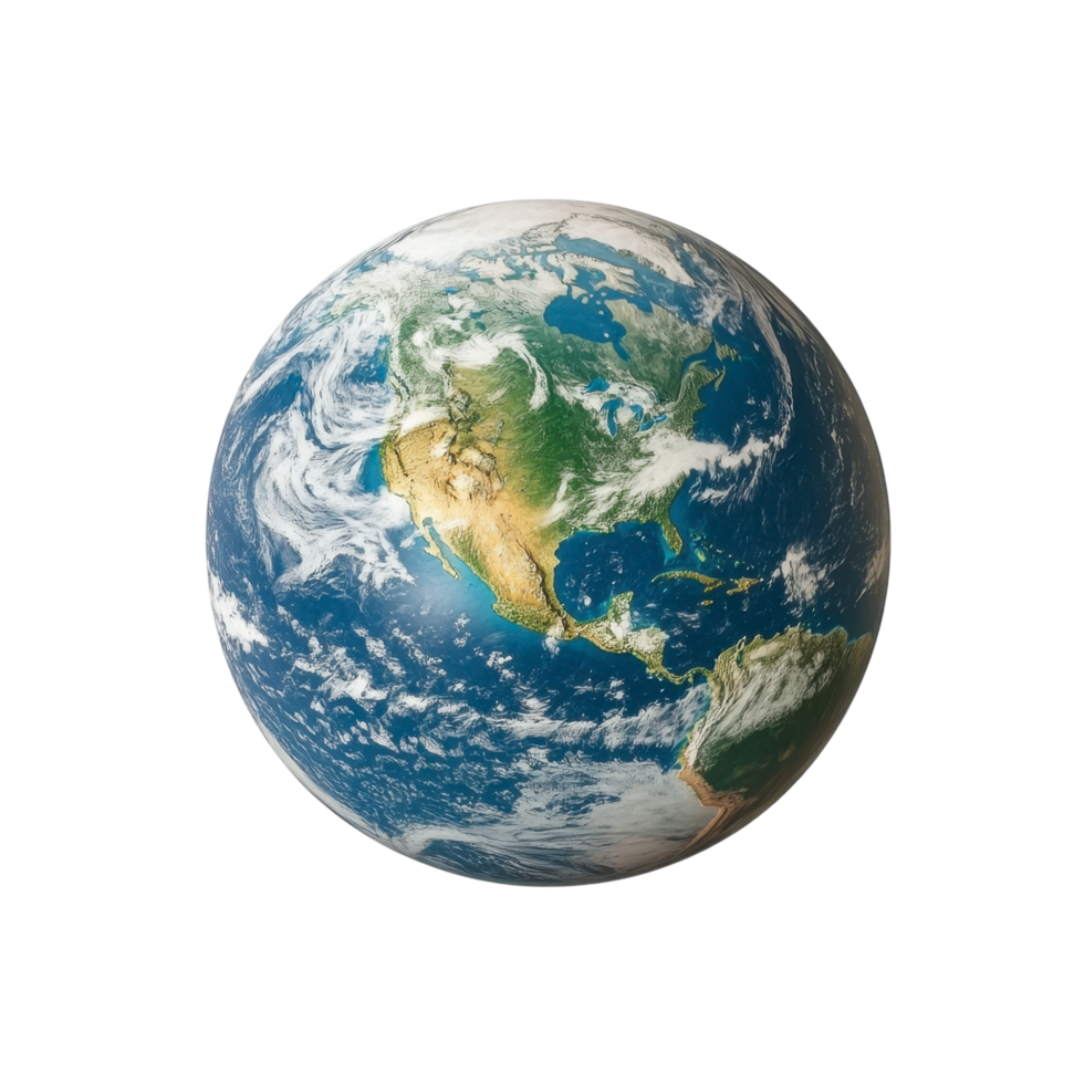 Realistic 3D globe with landmasses and clouds isolated on transparent background png