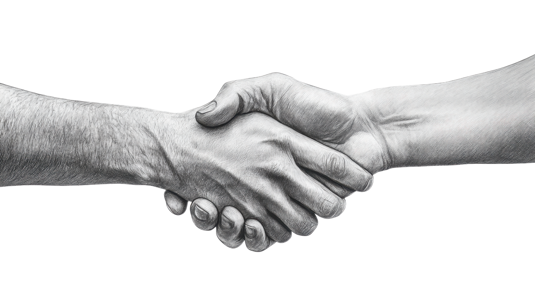 A handshake between two individuals with contrasting skin tones isolated on transparent background png