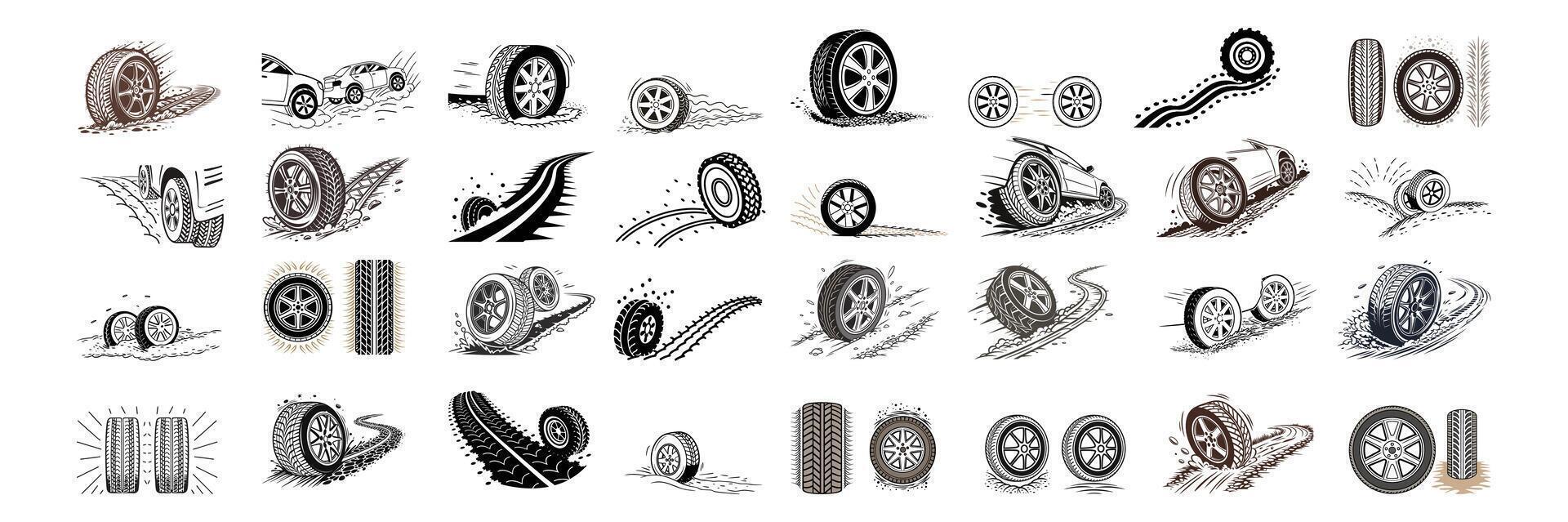 Tire Tread Skid Marks with Splash Effect Motorsport and Off-Road Texture vector