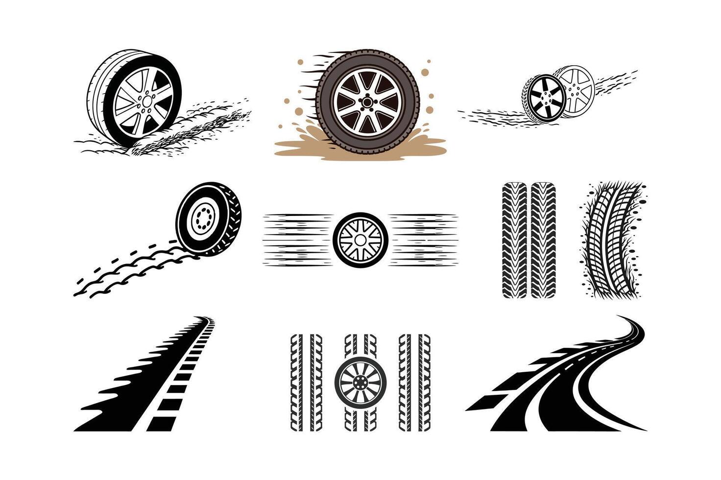 Tire Tread Skid Marks with Splash Effect Motorsport vector