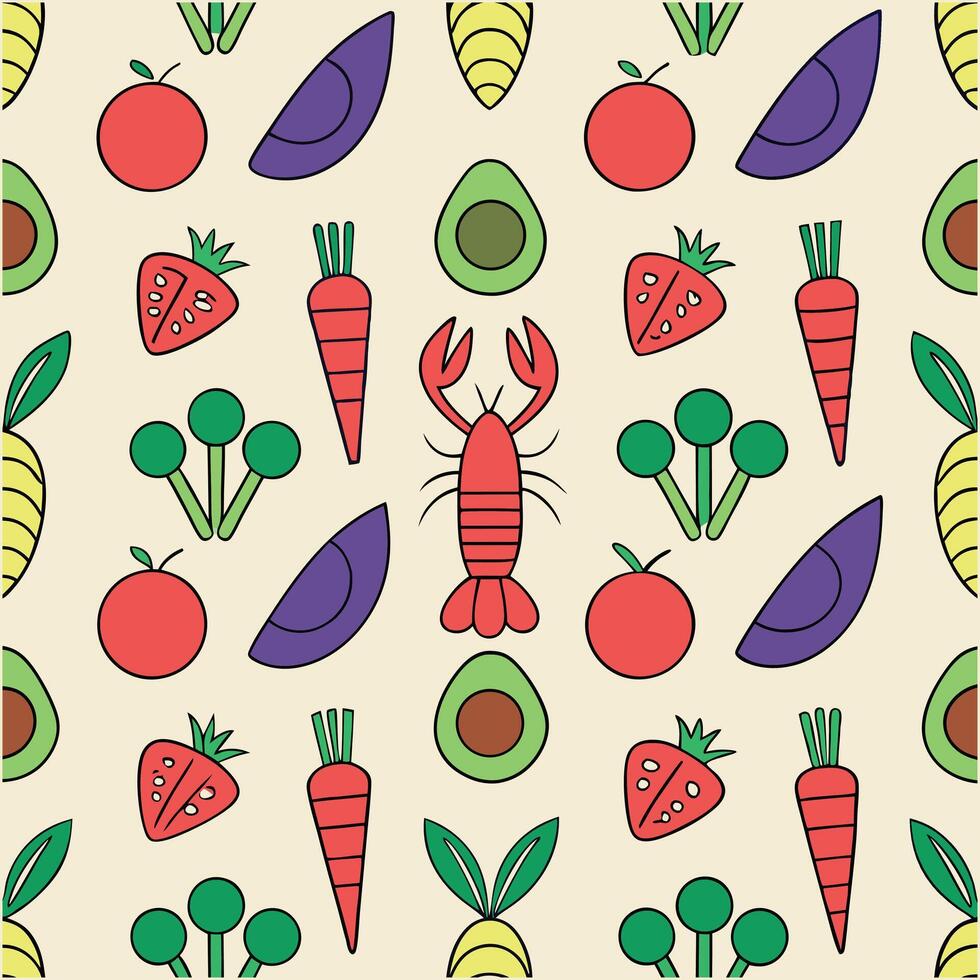 A pattern with vegetables and seafood vector