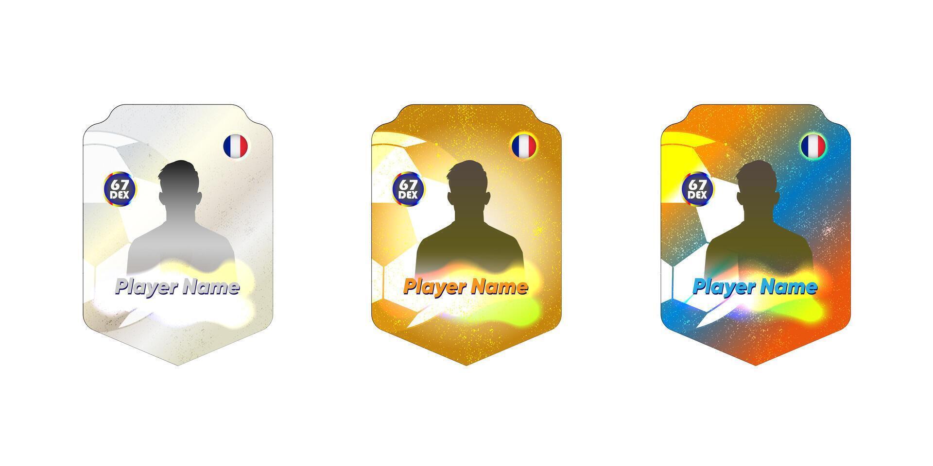 Football player avatars on collectible cards with national flags and colored backgrounds are easy to edit for your own needs vector