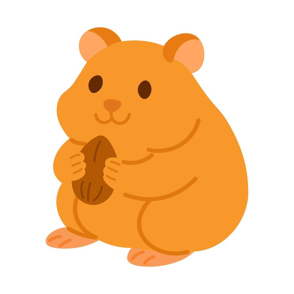 Cute hamster holding nut in cartoon flat style. Soft pastel colors, isolated clipart. vector