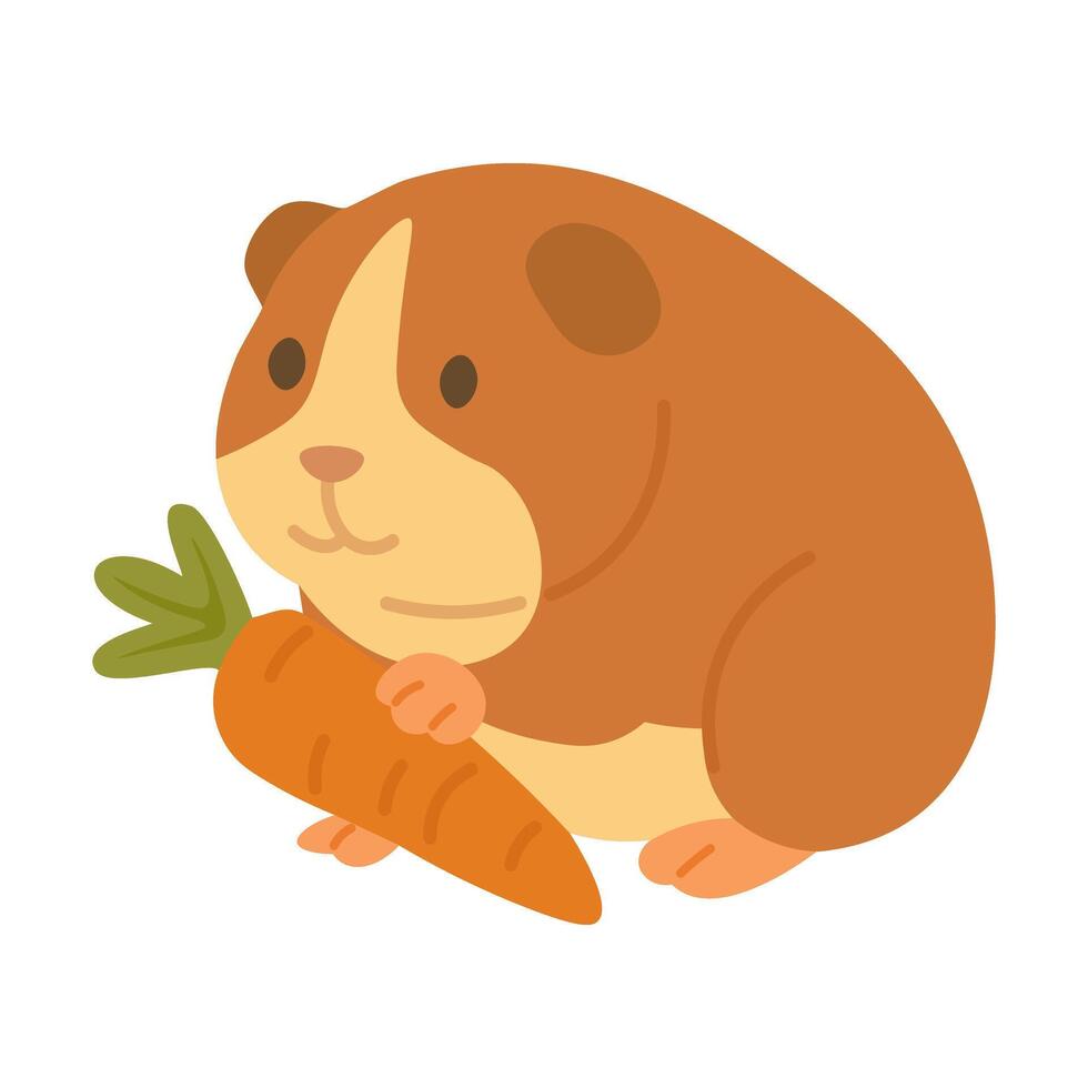 Cute hamster holding carrot in cartoon flat style. Bright pastel colors, isolated clipart. vector