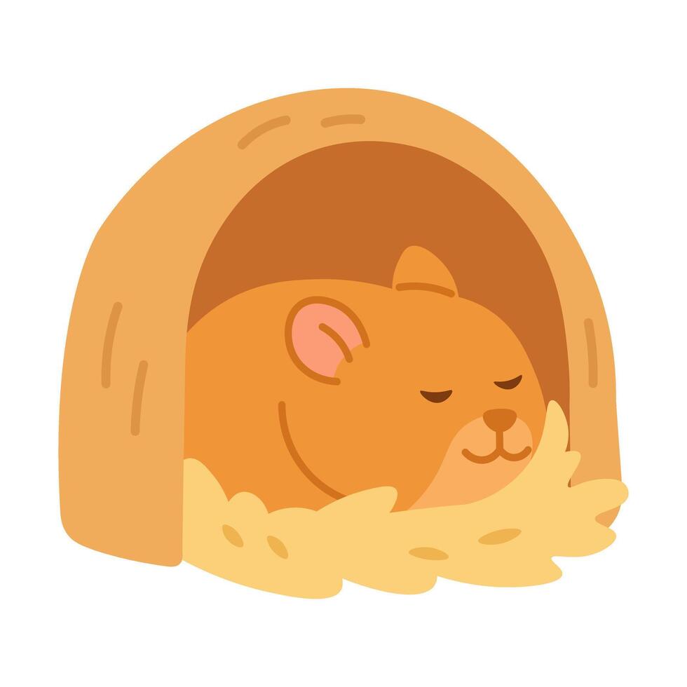 Adorable sleeping hamster in cozy nest. Cartoon flat style, pastel soft colors, isolated clipart. vector