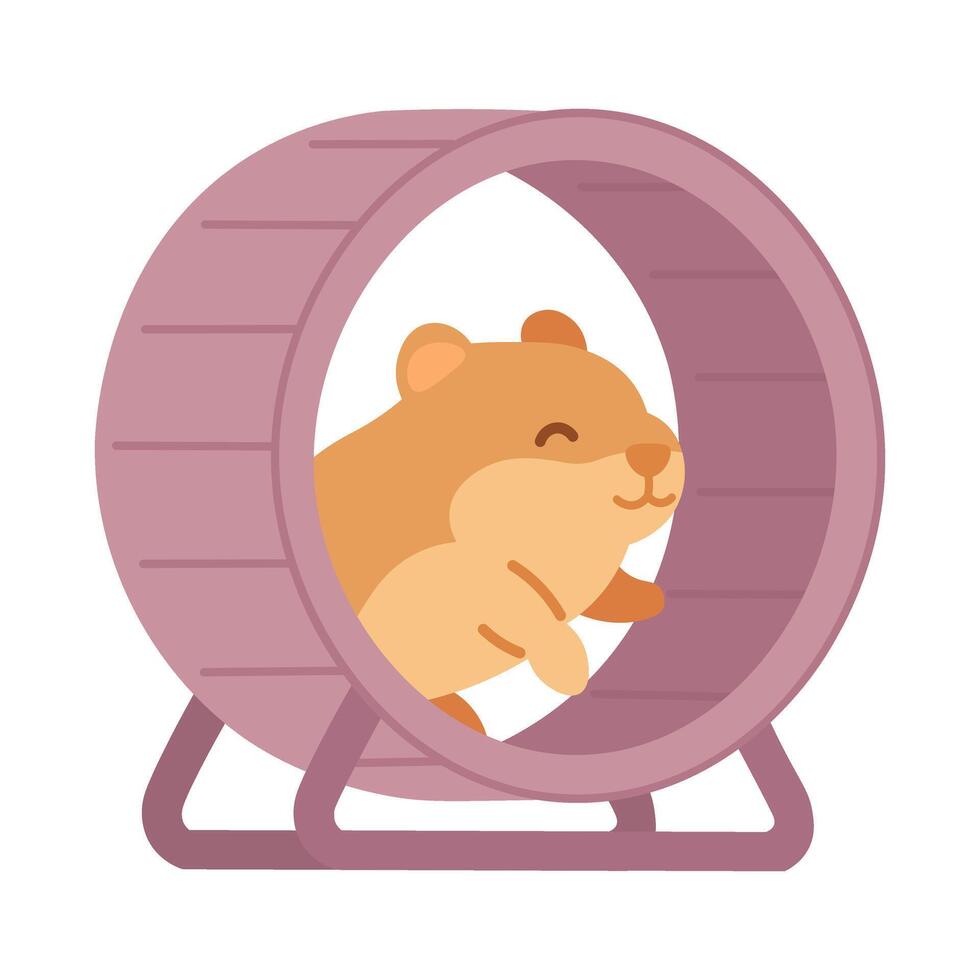 Happy hamster running inside exercise wheel. Cartoon flat style, pastel soft colors, clean isolated clipart. vector