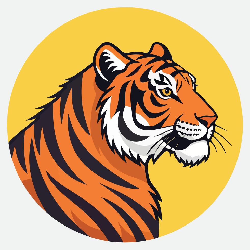 A tiger head in a circle on a yellow background vector