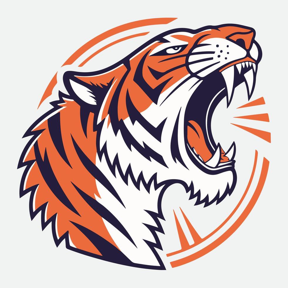 The tiger head is roaring in the background vector