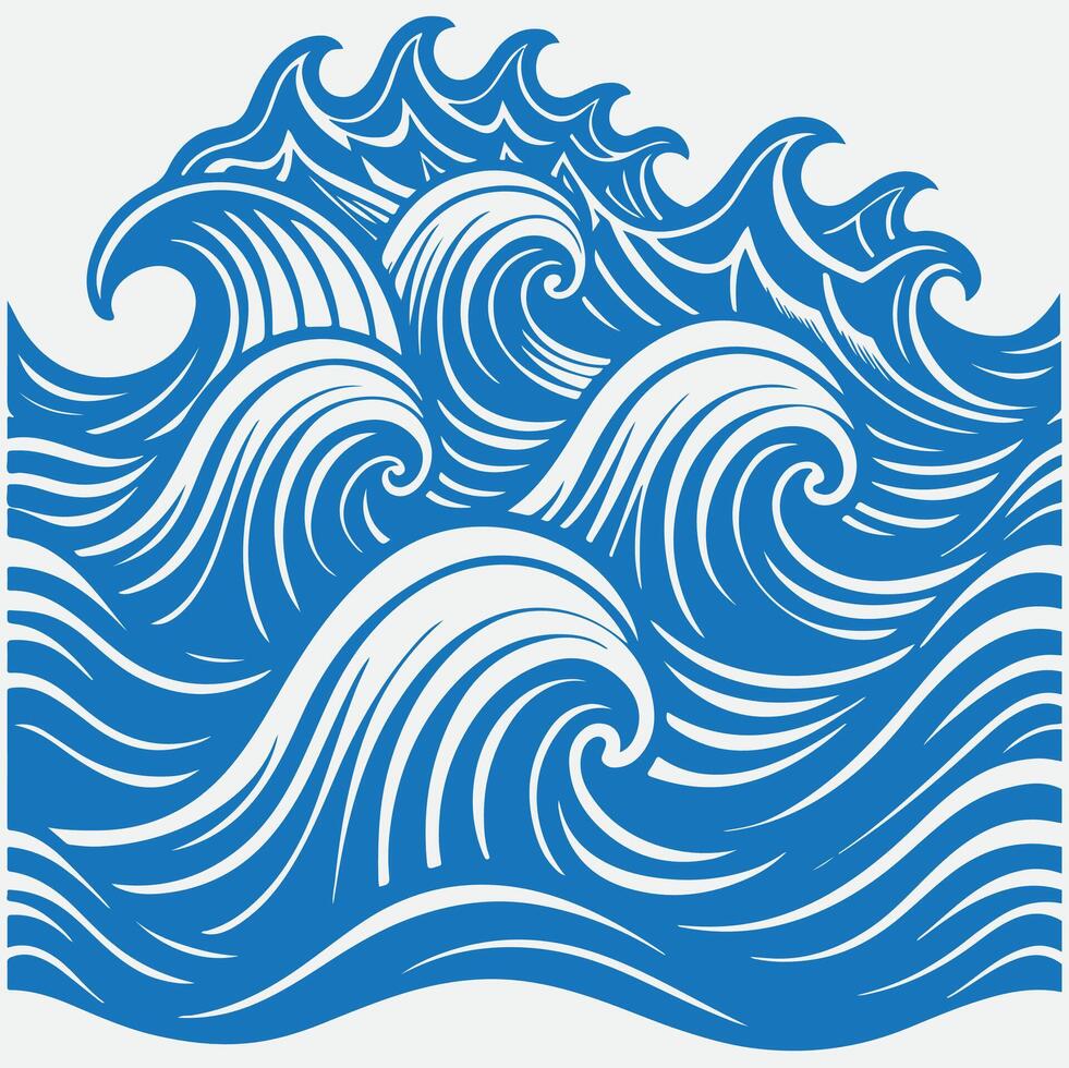 A blue and white illustration of waves vector