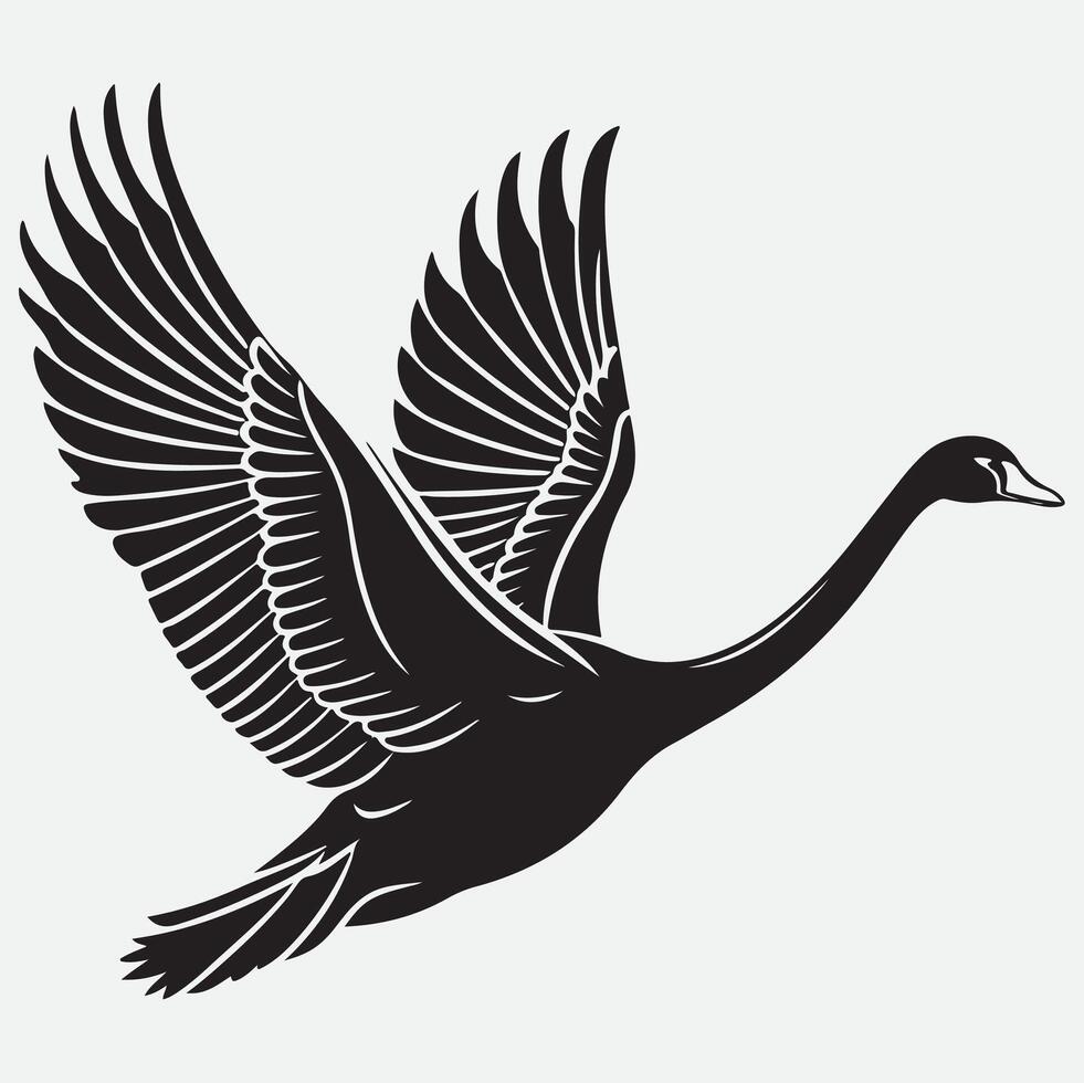 Black and white silhouette of a swan flying vector