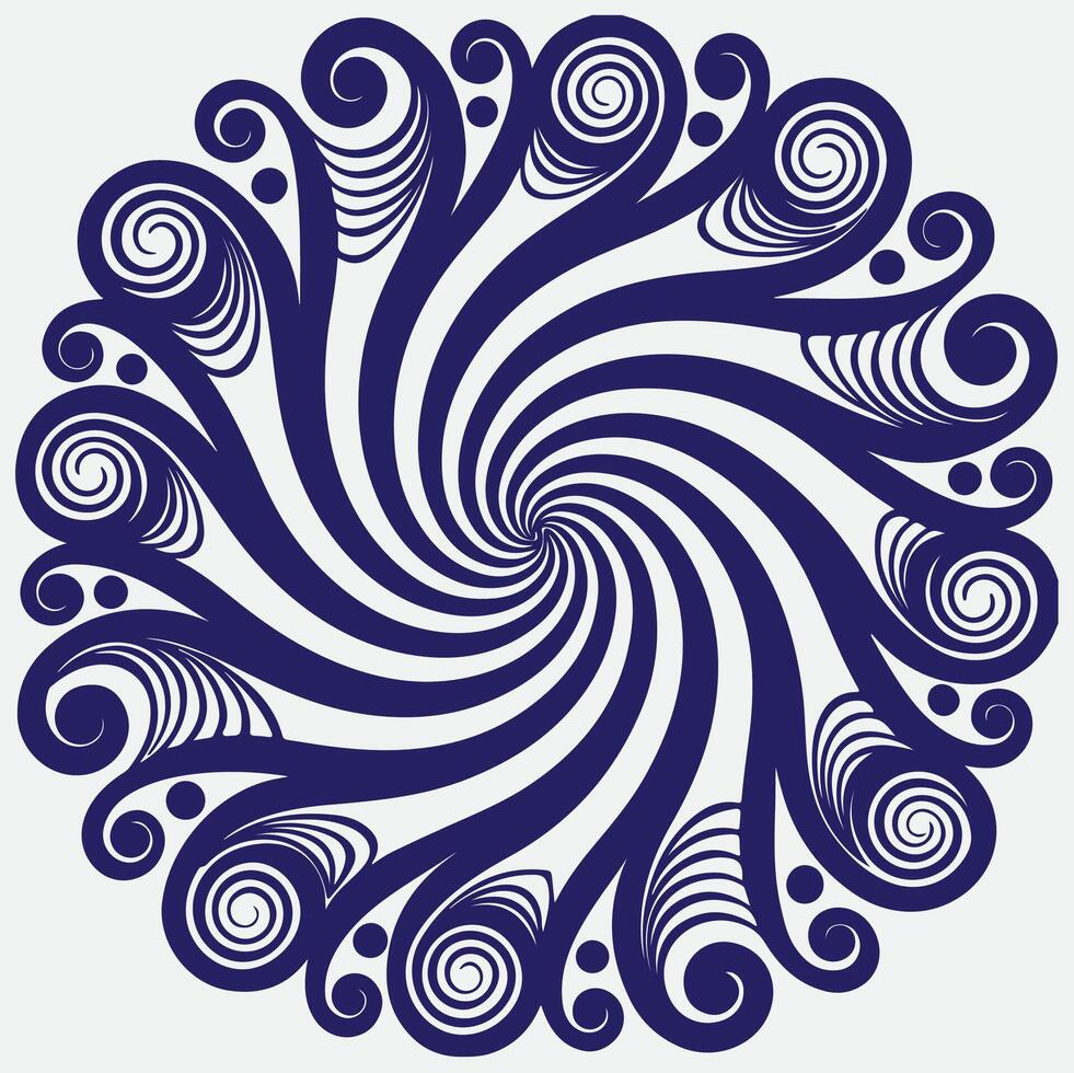 A circular design with swirls in blue and white vector