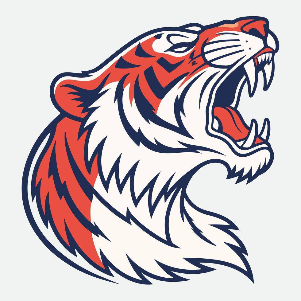 The head of a tiger is shown in a red, white and blue color scheme vector