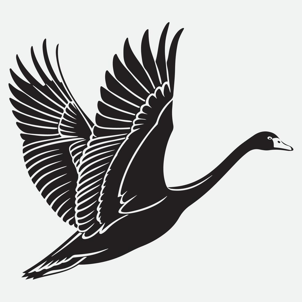 Black and white silhouette of a goose flying vector
