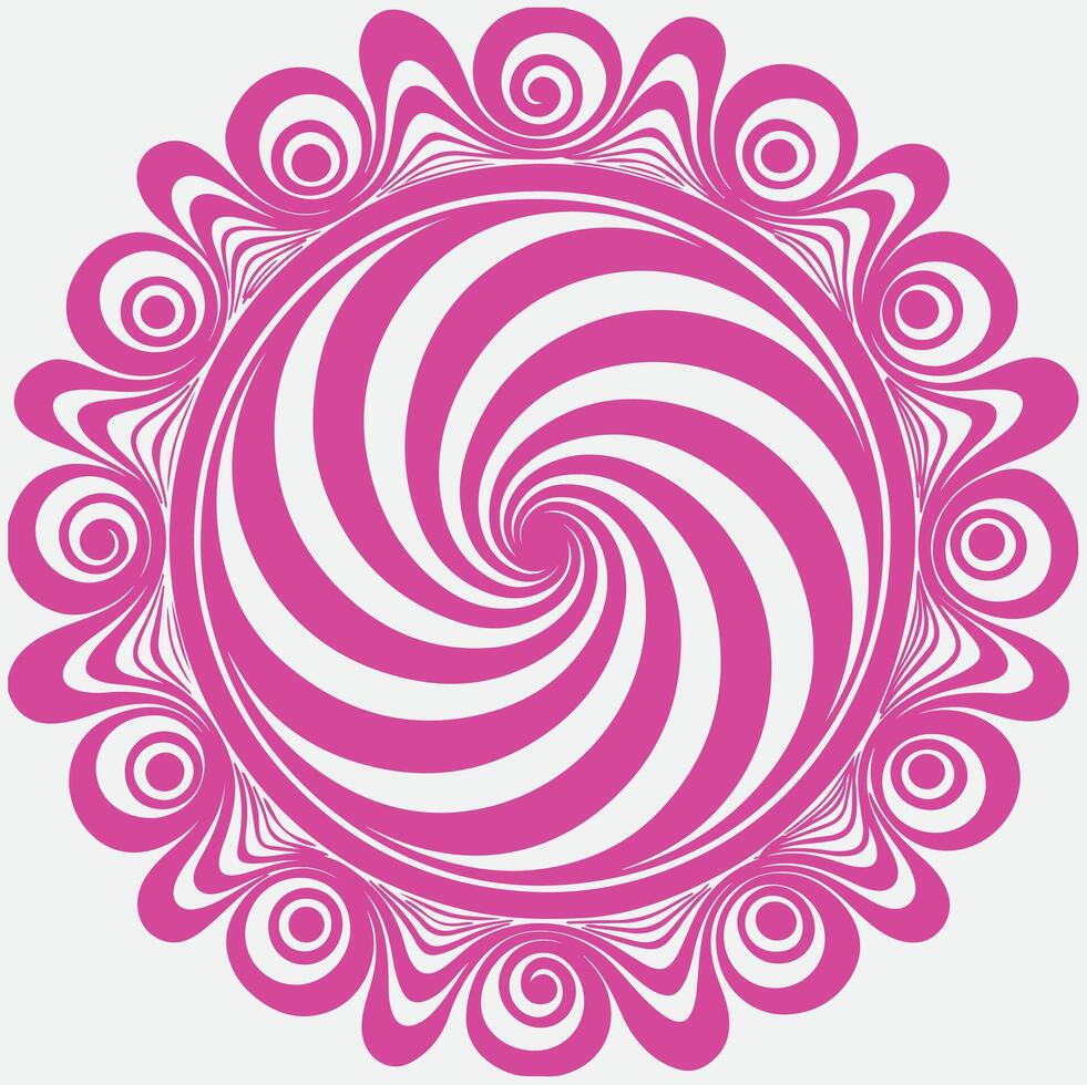 A pink circular design with swirls in the center vector