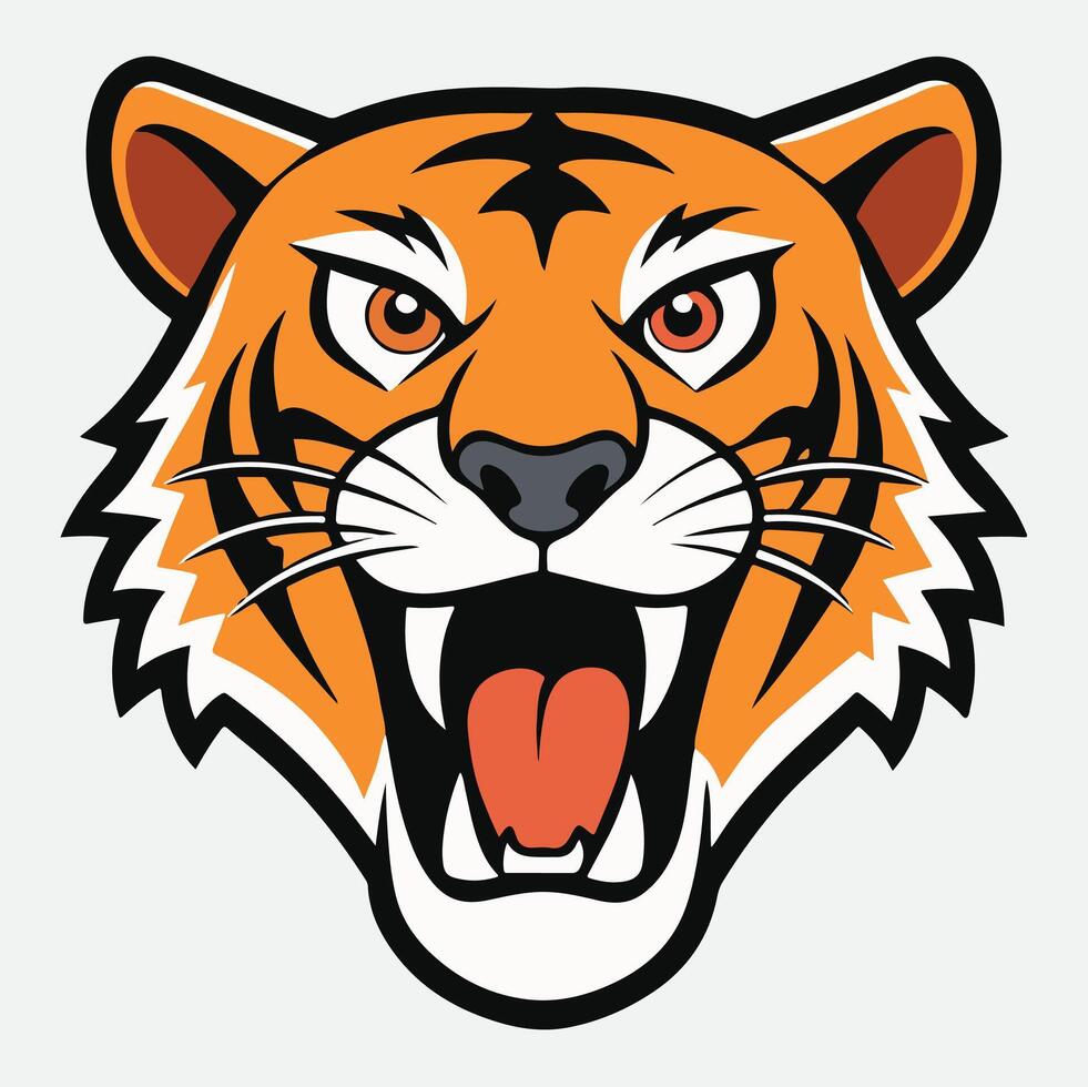 The head of a tiger is shown with its mouth open vector