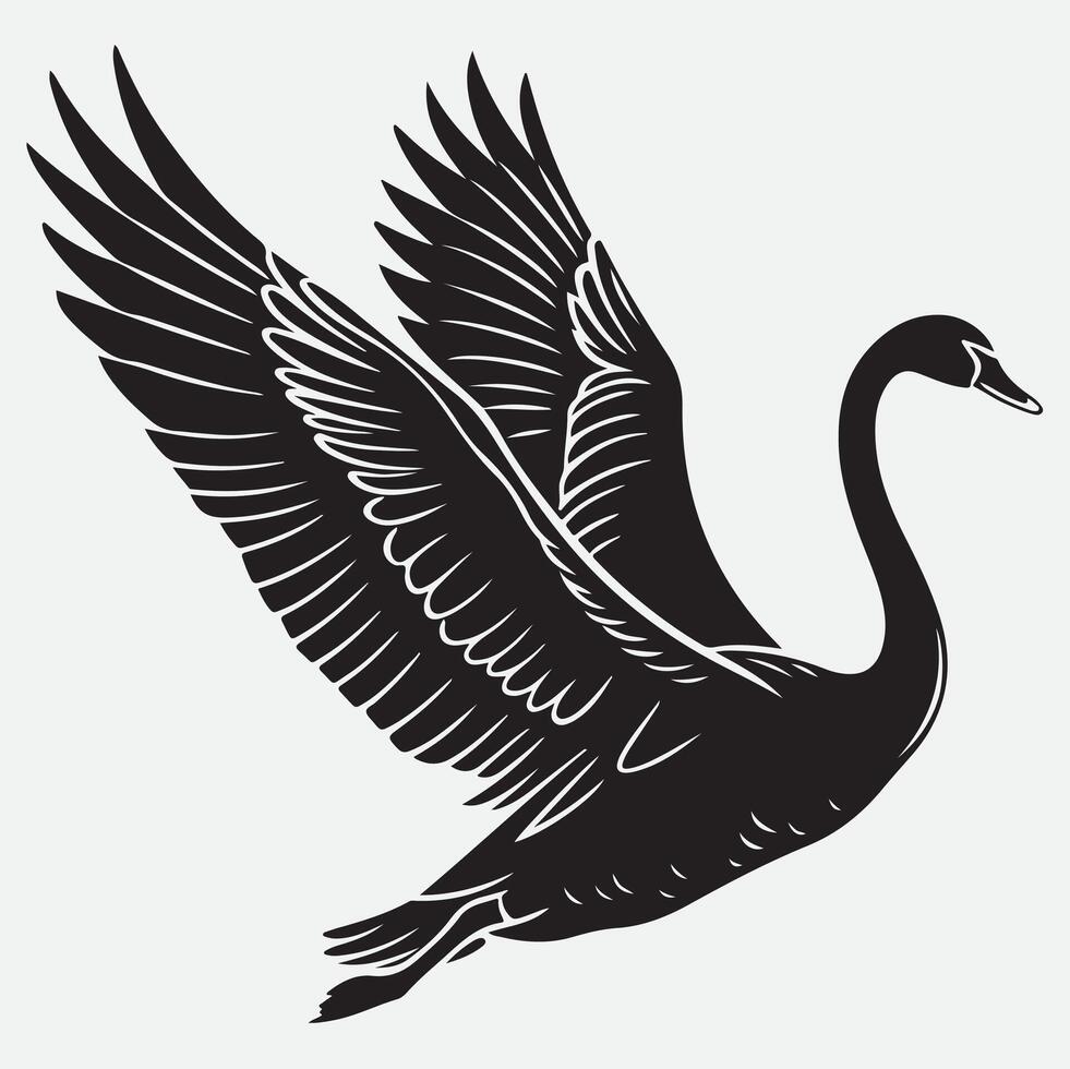 Black and white drawing of a swan vector