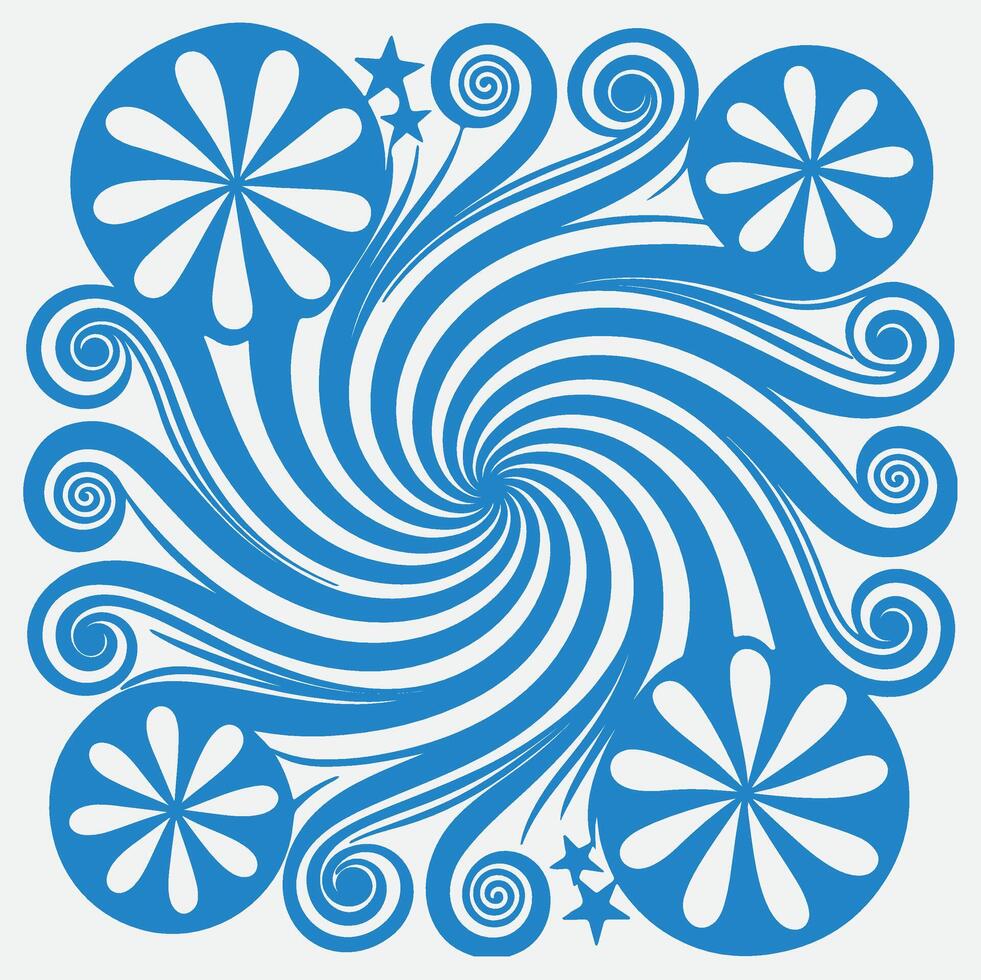 A blue and white swirl design with flowers vector