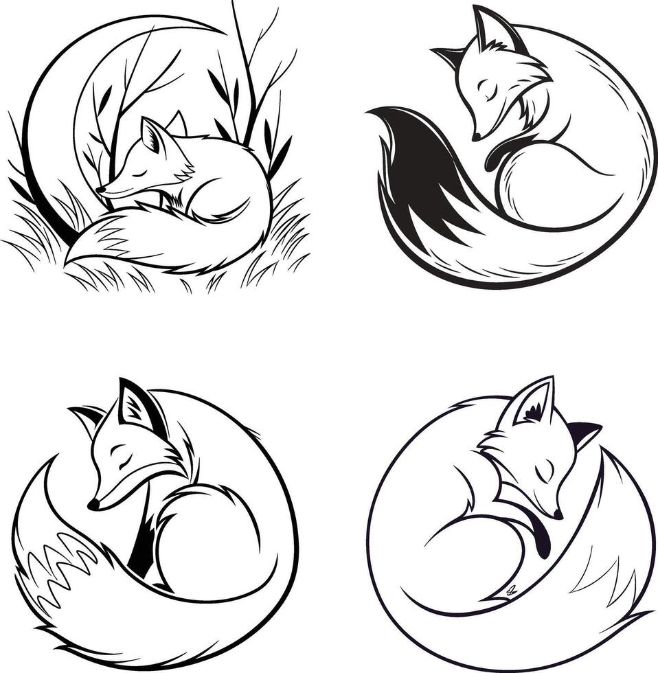 Fox curled sleeping silhouette logo vector