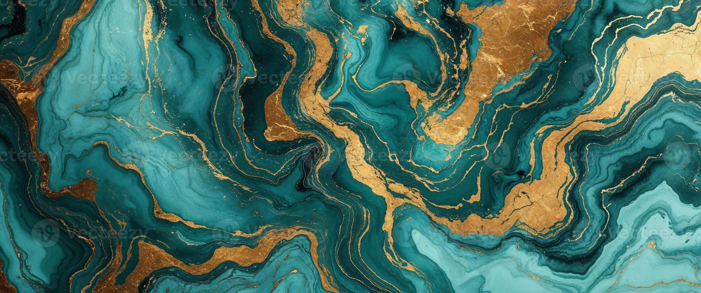 A gold and teal marble background with gold paint photo