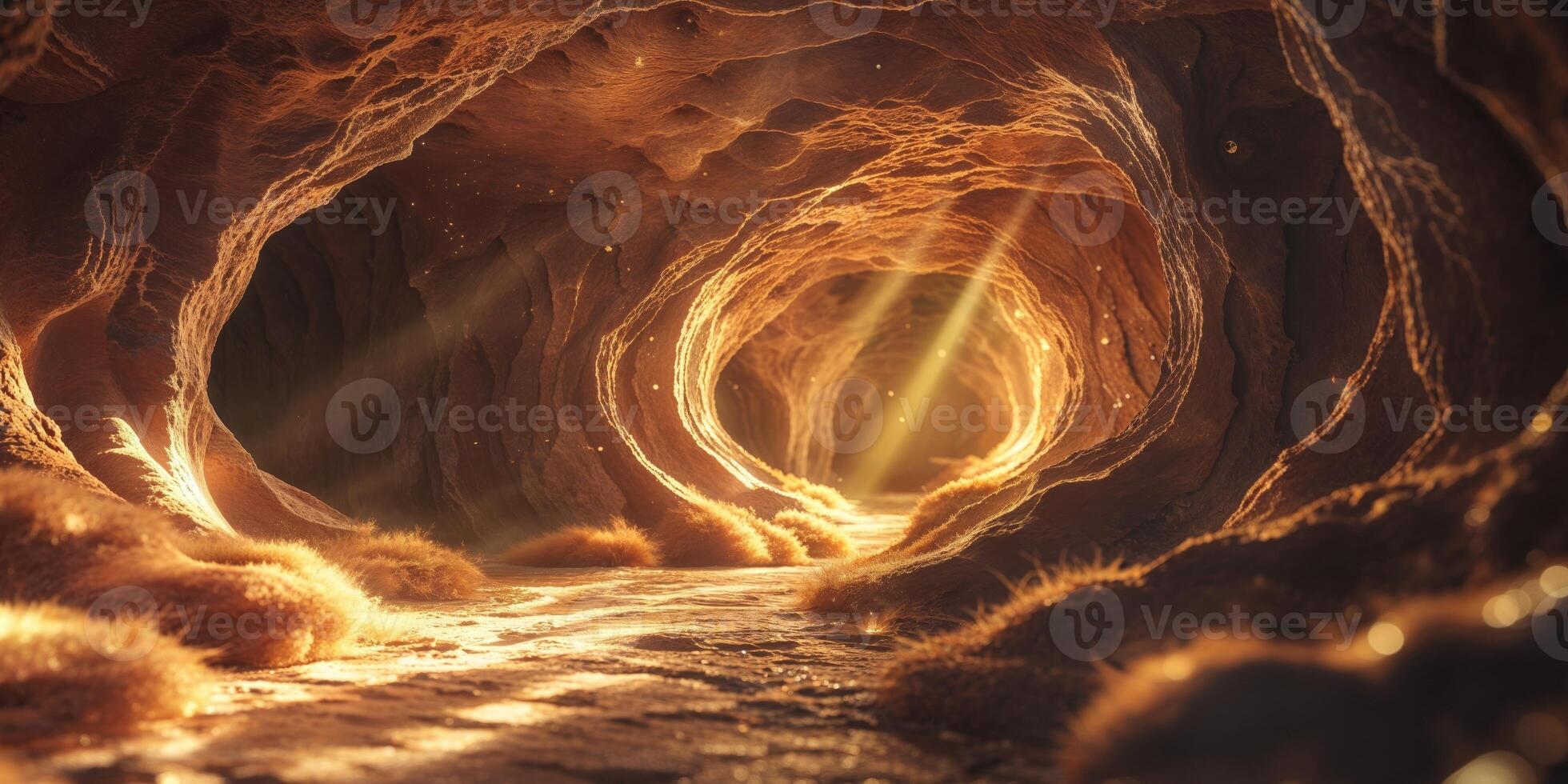 Abstract Brown Cave Texture with Light Rays photo