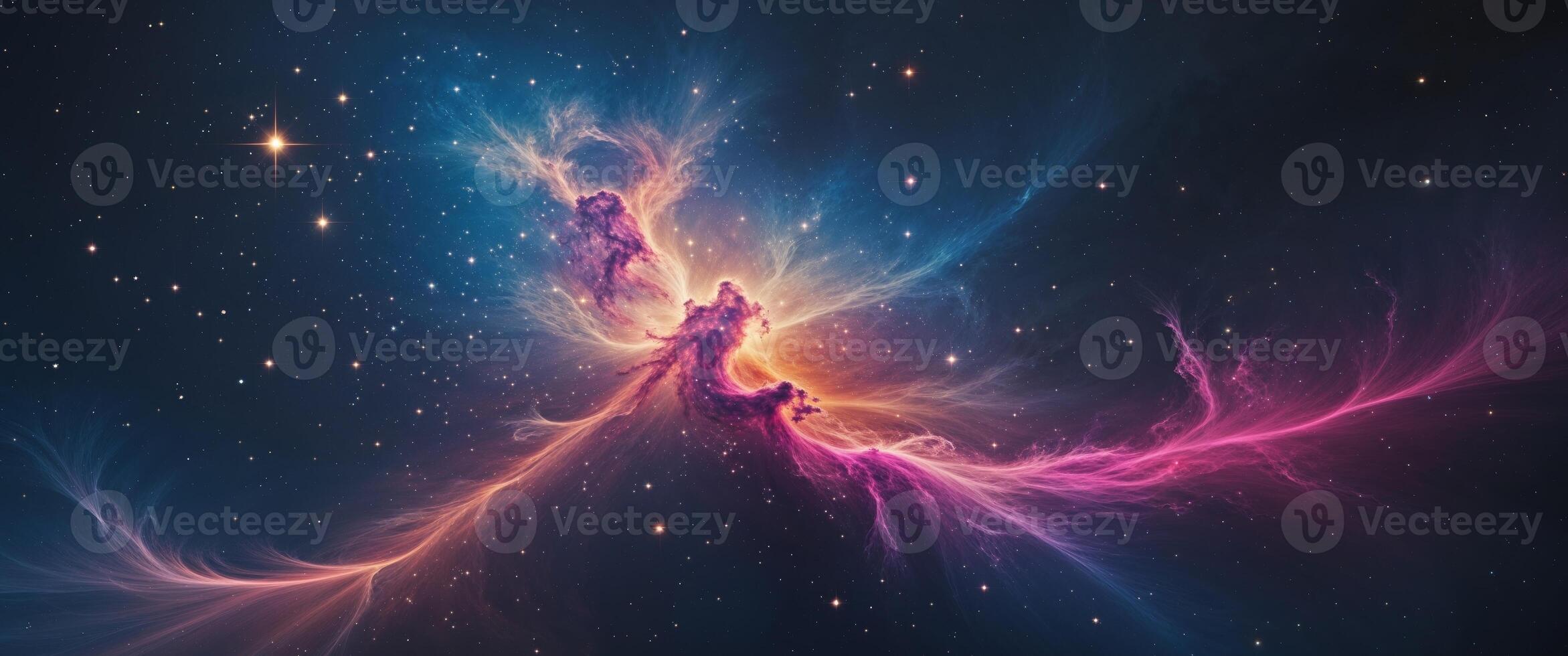 Colorful nebula in deep space illuminated by bright stars and cosmic gases creating a stunning celestial display. photo