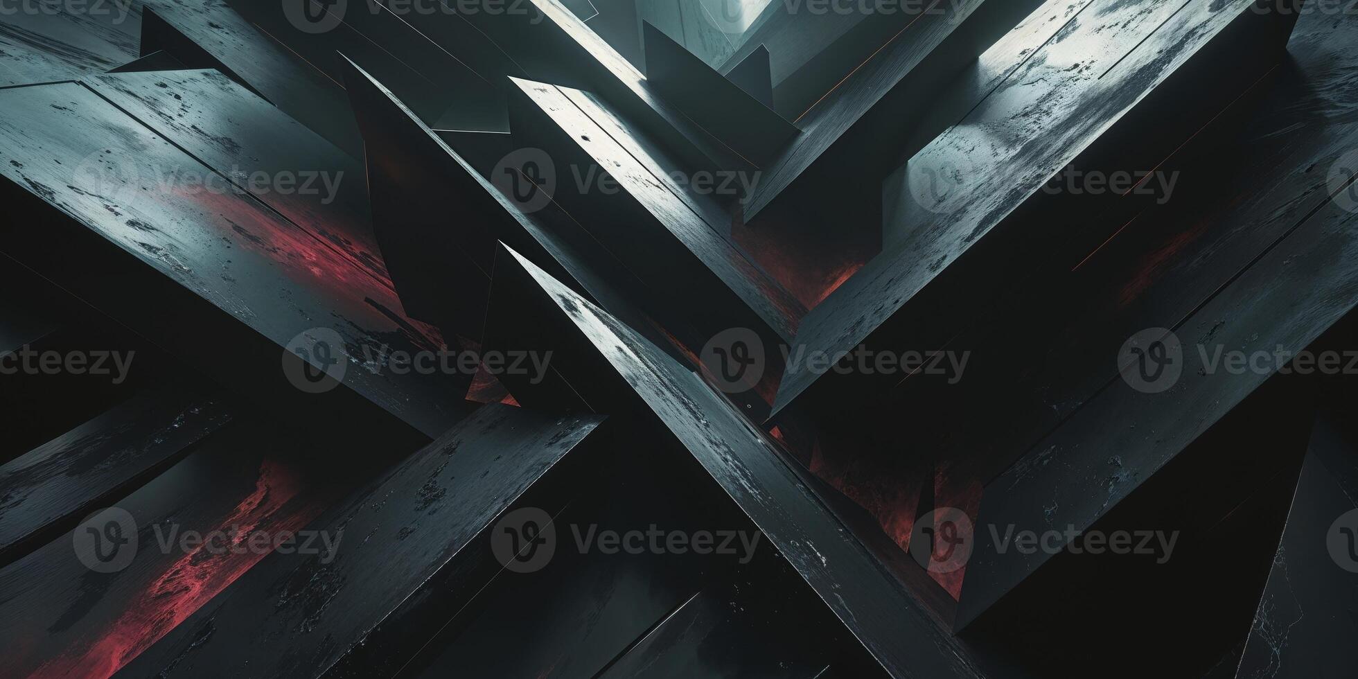 Abstract dark geometric texture with overlapping black panels and shadows. photo