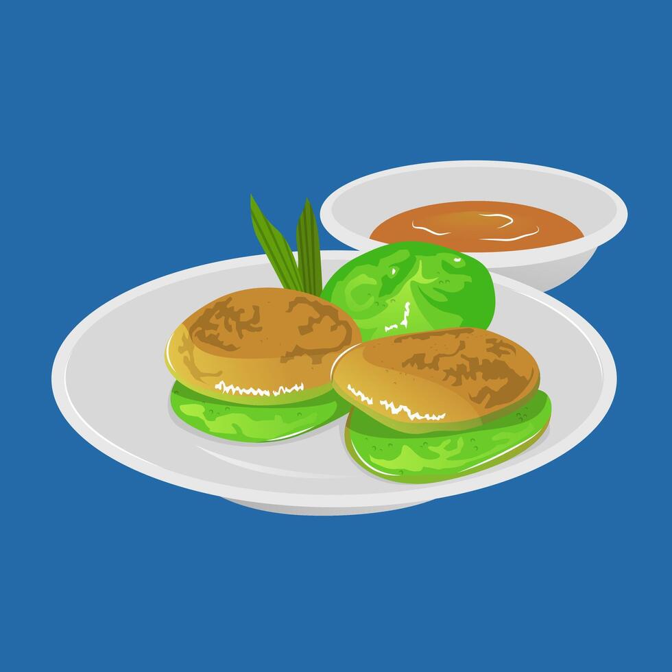 Traditional Indonesian Serabi Pancakes with Coconut Sugar Sauce vector