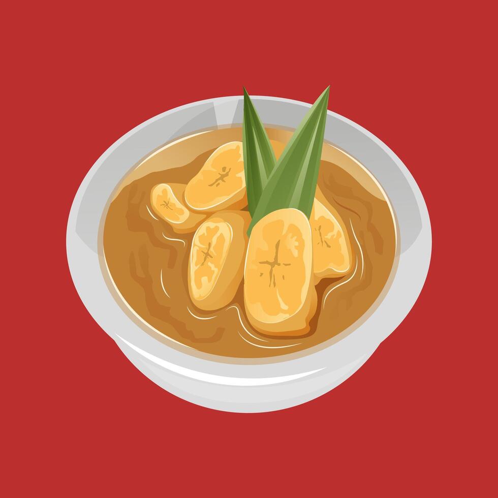 Sweet Indonesian Dessert Kolak Pisang in a Bowl vector