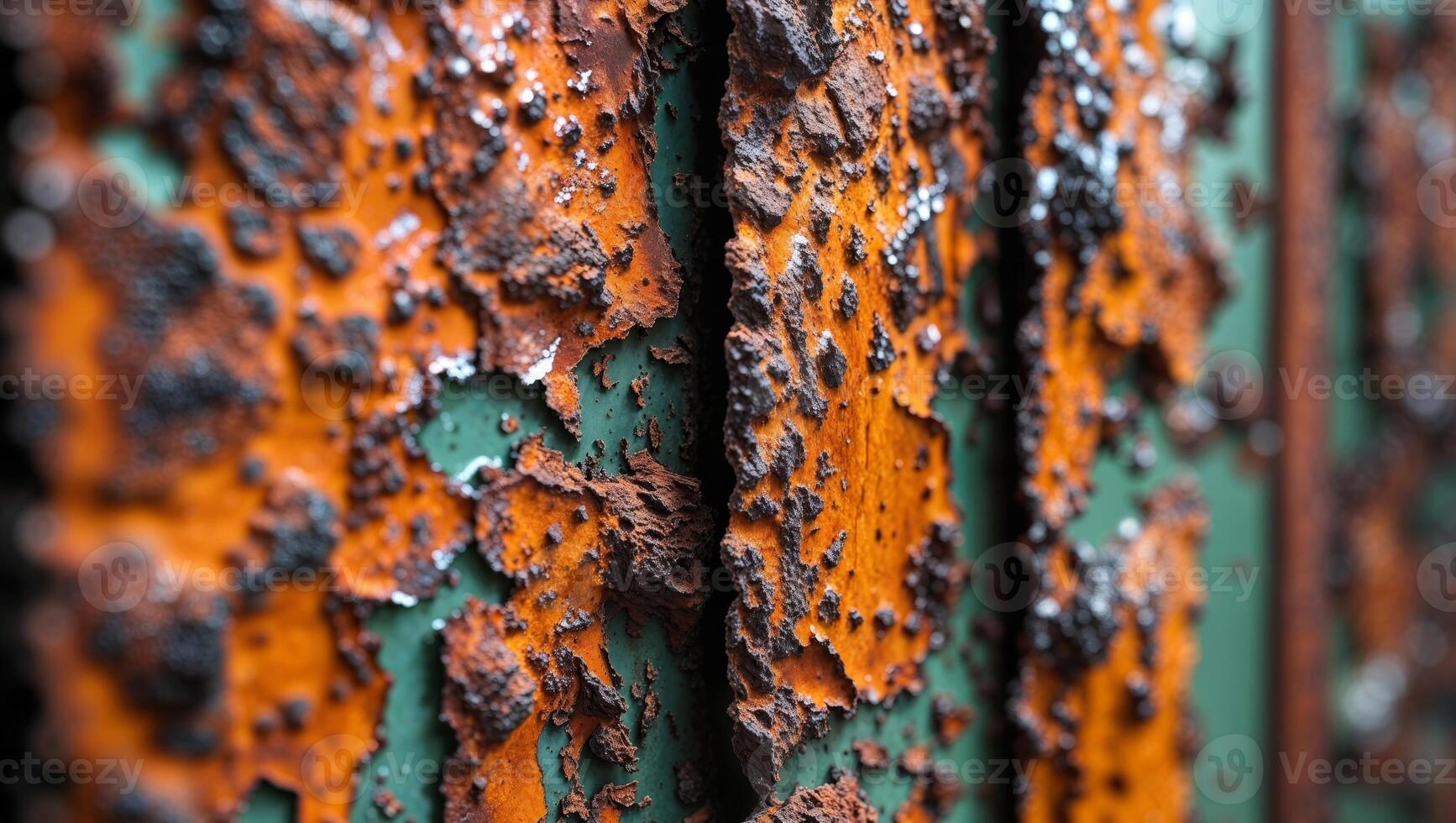 Macro shot of rusted and deteriorating metal panel photo