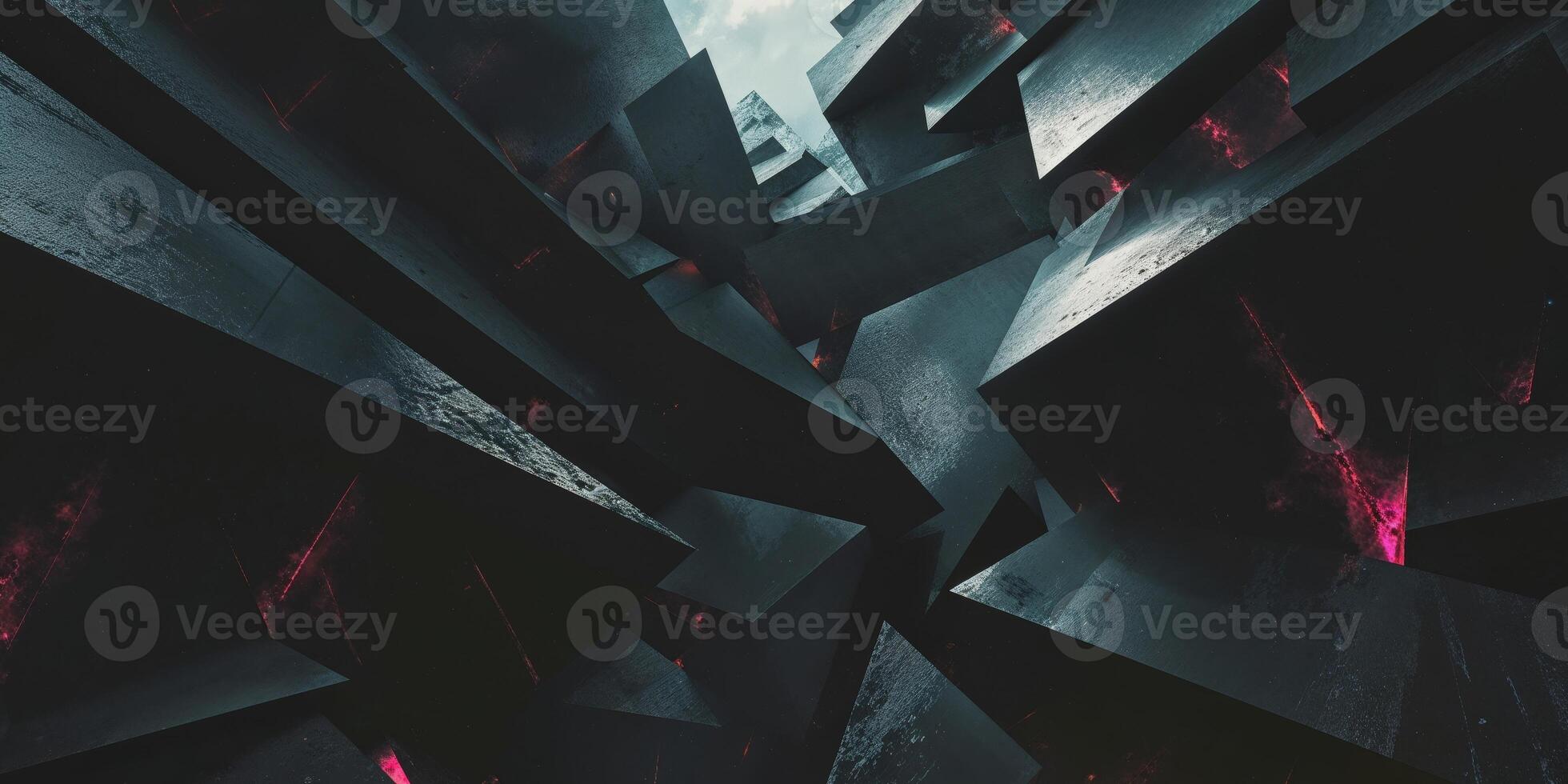Abstract dark geometric texture with overlapping black panels and shadows photo