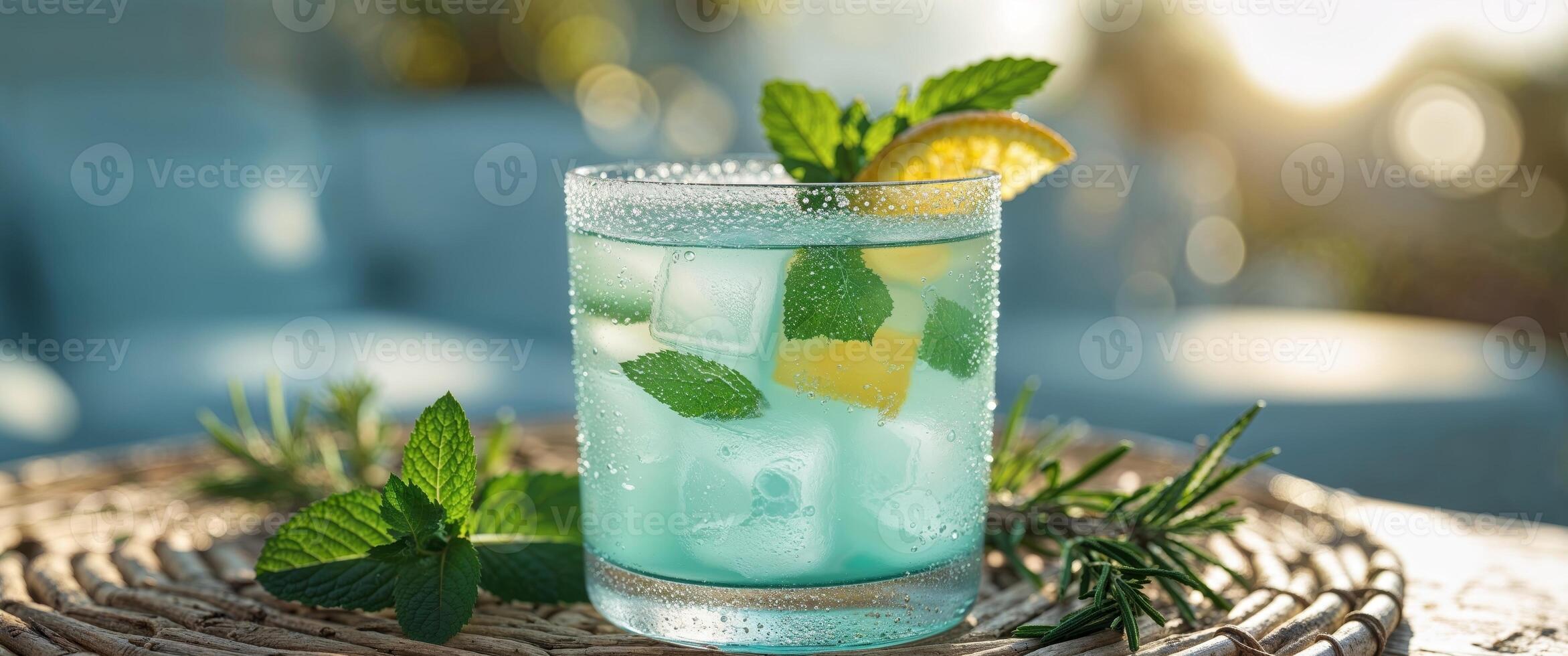 Refreshing summer drink splashes joy in a chilled glass during a sunny afternoon gathering. photo